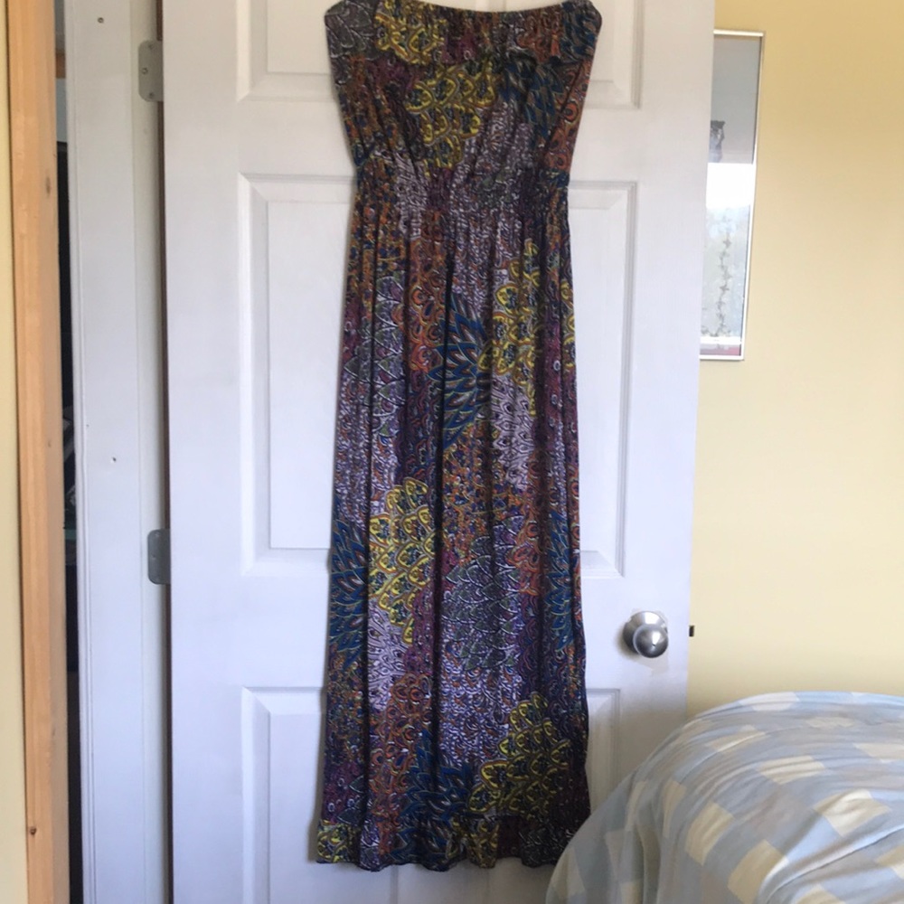 Full length dress peacock inspired off the shoulders